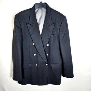 Petrocelli Mens Wool Blazer Sz 42 S  Black Pseudo Double Breasted Gold Buttons